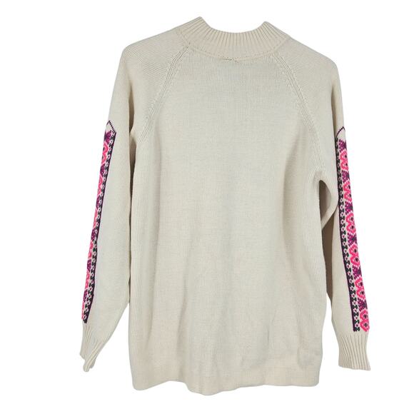 Vintage 70s Sweater Cream Pink wool Blend Southwestern Balkan Pullover Size L - Picture 7 of 7